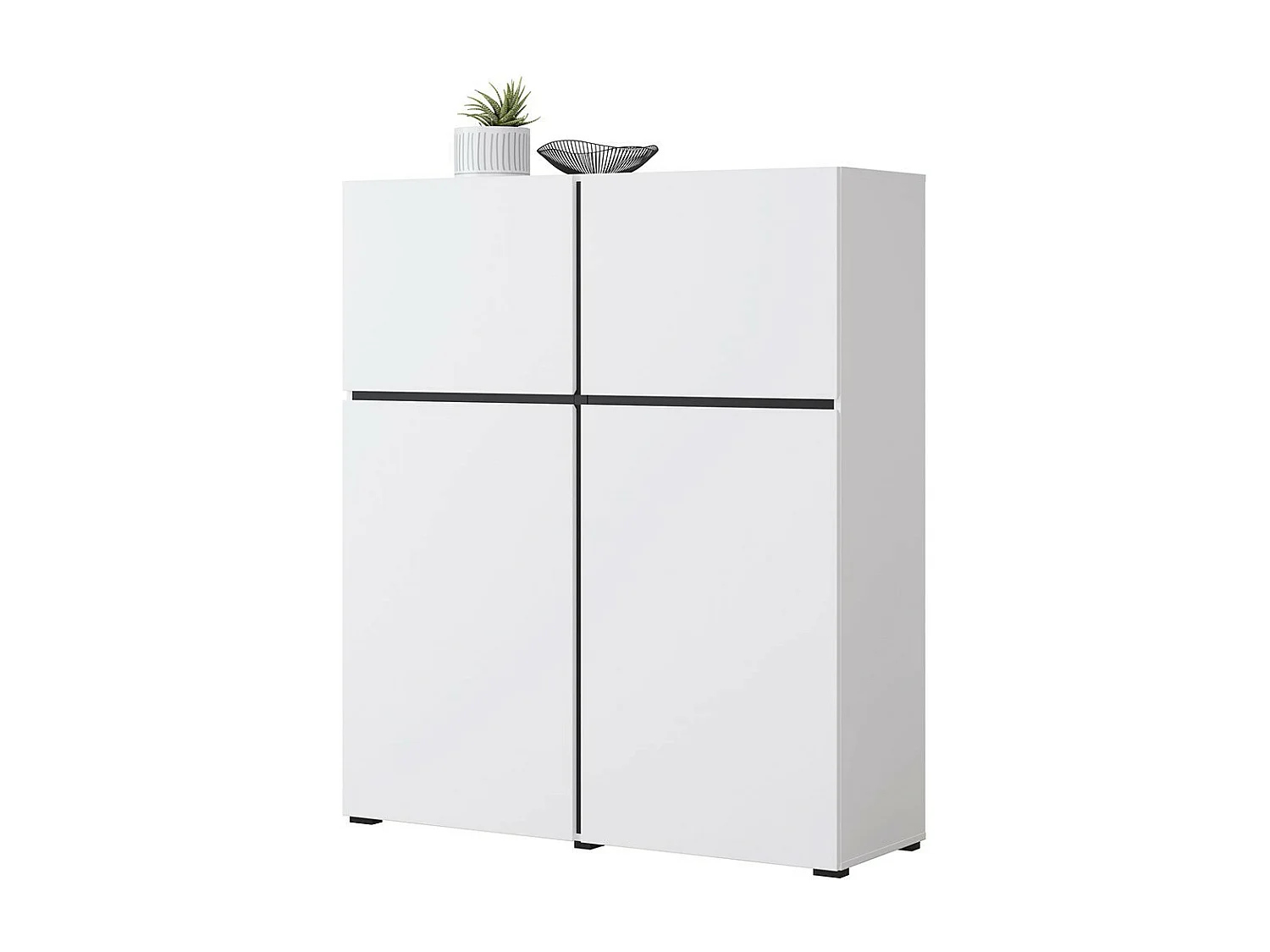 Buffet hoog in wit en zwart L120xH140xD40 collectie HAVANA. Design hoge buffetkast met 4 deuren.