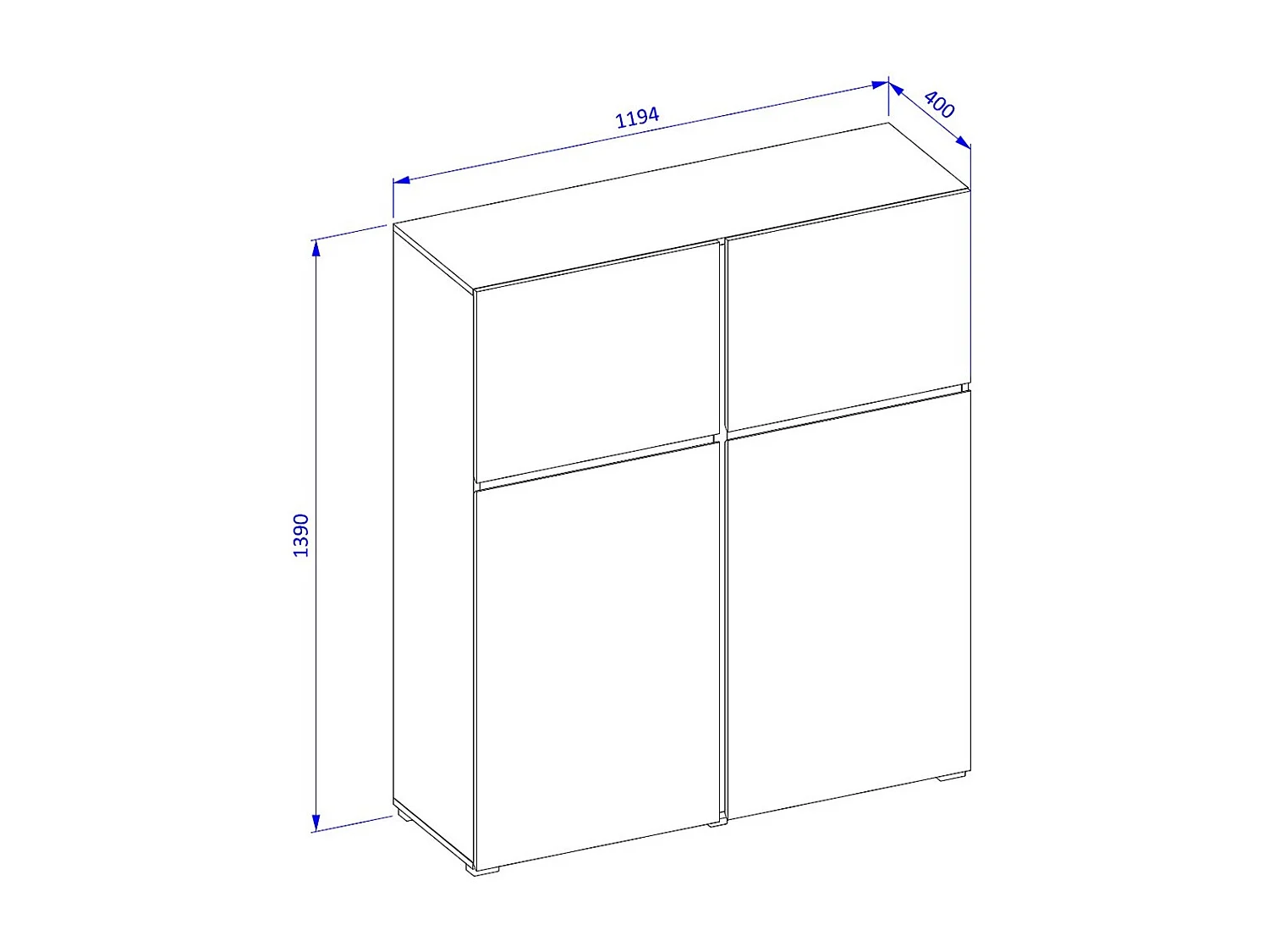 Buffet haut coloris blanc et noir L120xH140xP40 collection HAVANA. Bahut  haut design avec 4 portes.
