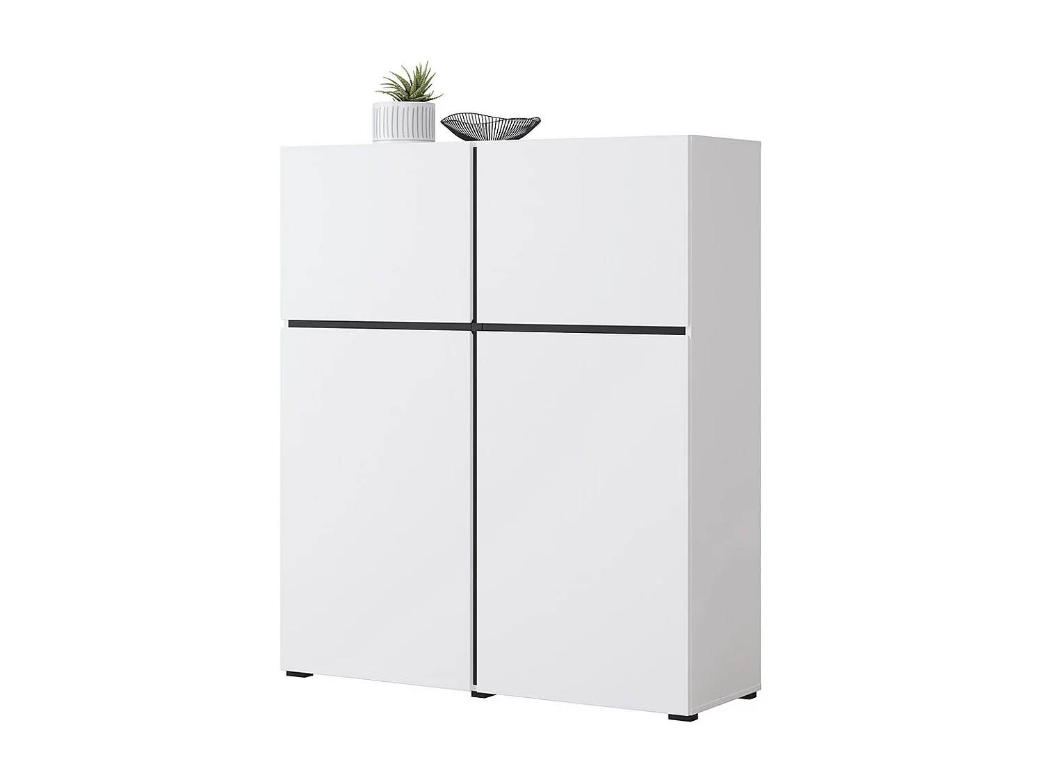 Buffet haut coloris blanc et noir L120xH140xP40 collection HAVANA. Bahut  haut design avec 4 portes.