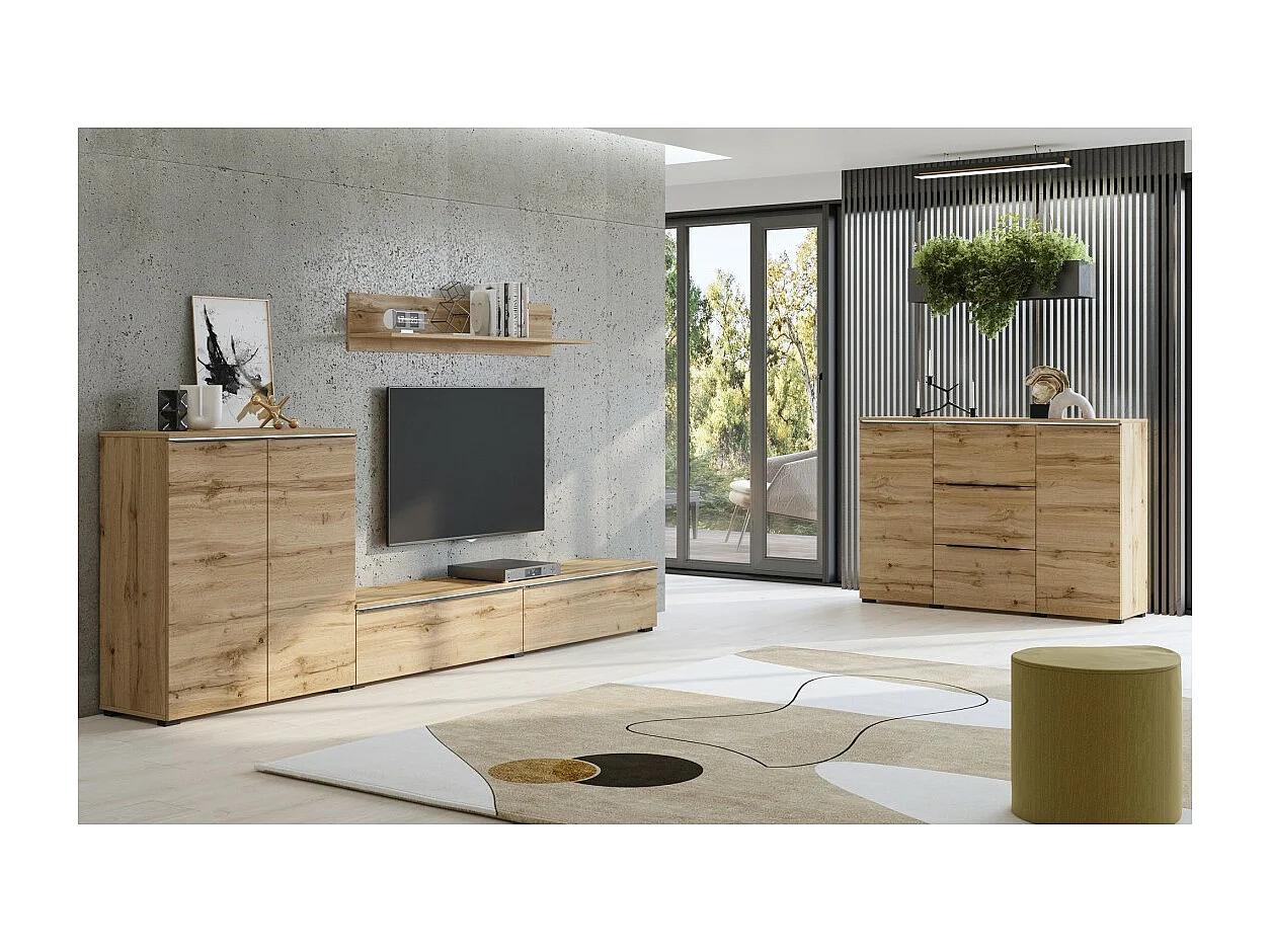 Ensemble de meubles de salon ALICE – Étagère, Buffet 2 portes, Meuble TV en chêne wotan