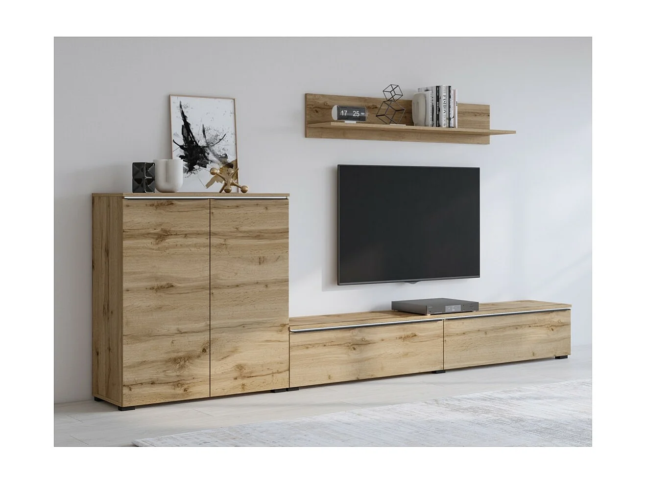 Ensemble de meubles de salon ALICE – Étagère, Buffet 2 portes, Meuble TV en chêne wotan