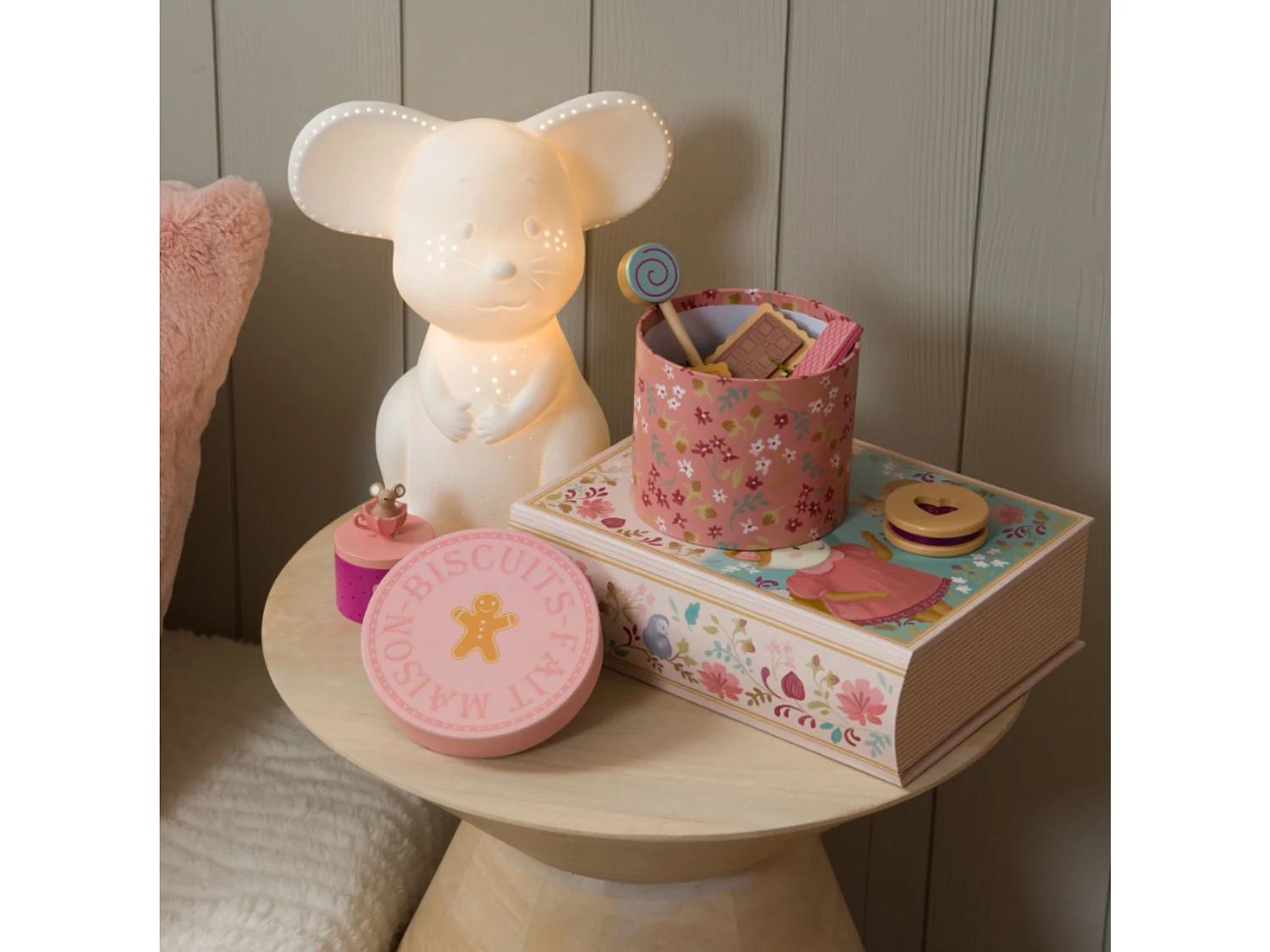 Boîte jeu de biscuits rose Zoe 11x13x11 cm