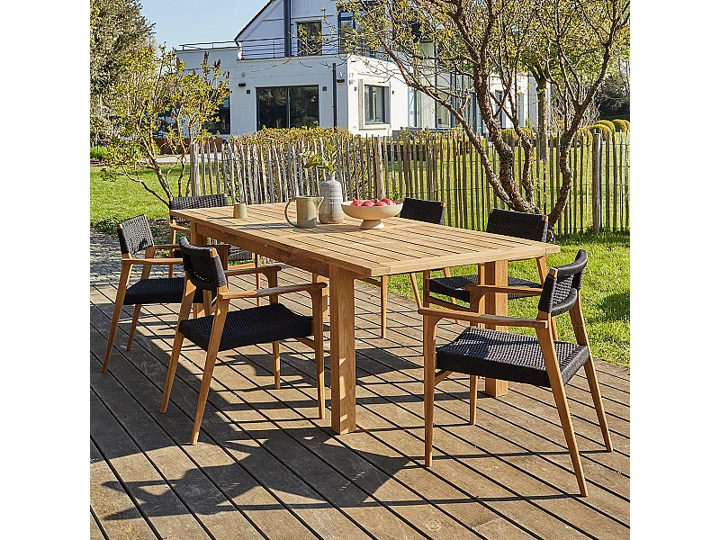 Salón de jardín de madera de teca maciza para 6 pers.