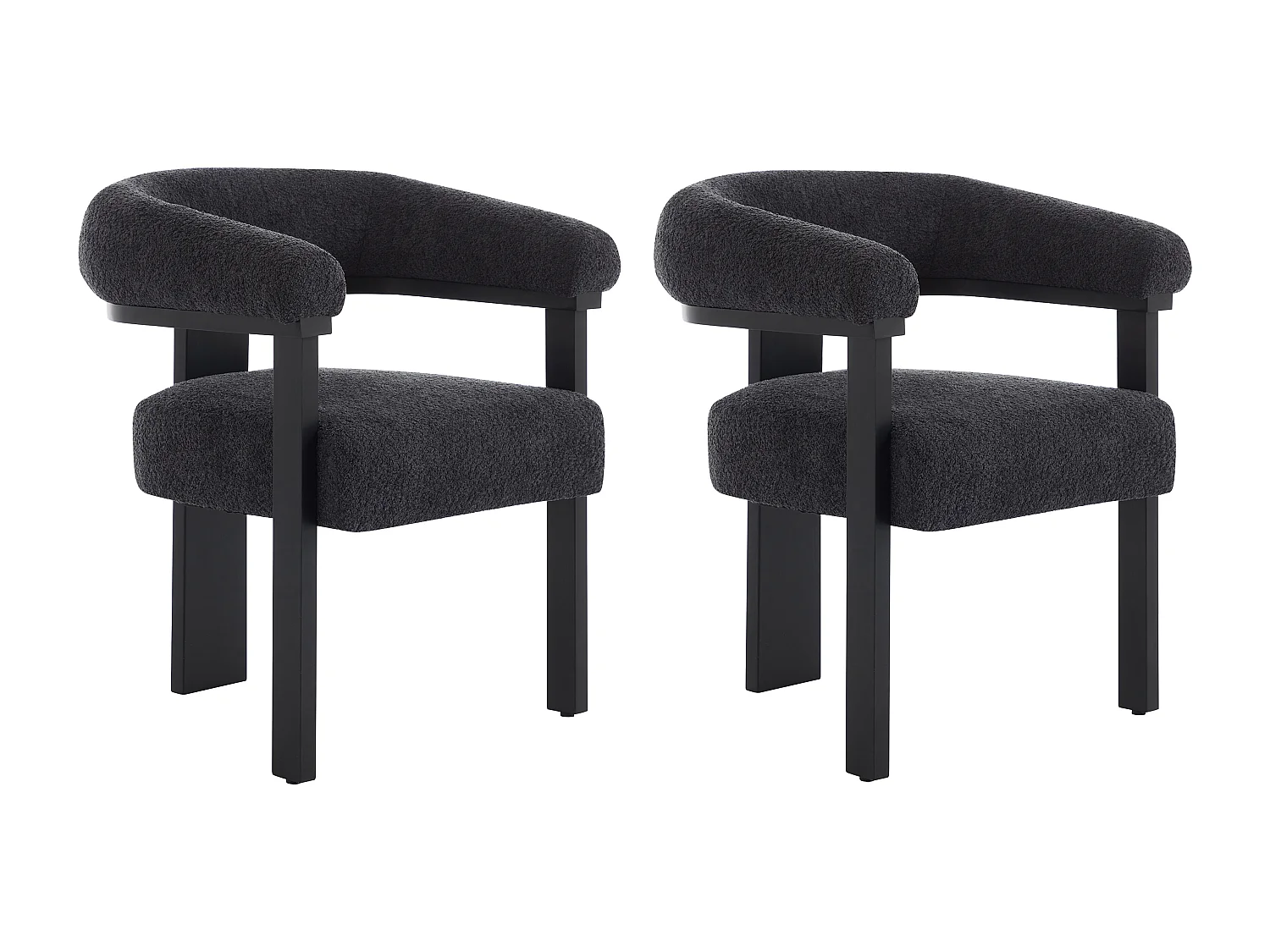 Lot de 2 chaises avec accoudoirs en tissu bouclette et bois d'hévéa noir - Anthracite foncé - LIVELIA de Pascal MORABITO