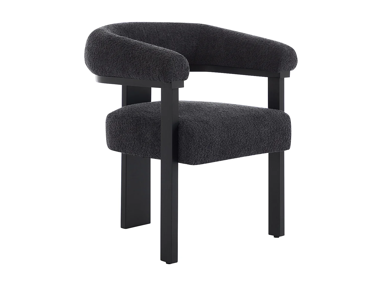 Lot de 2 chaises avec accoudoirs en tissu bouclette et bois d'hévéa noir - Anthracite foncé - LIVELIA de Pascal MORABITO