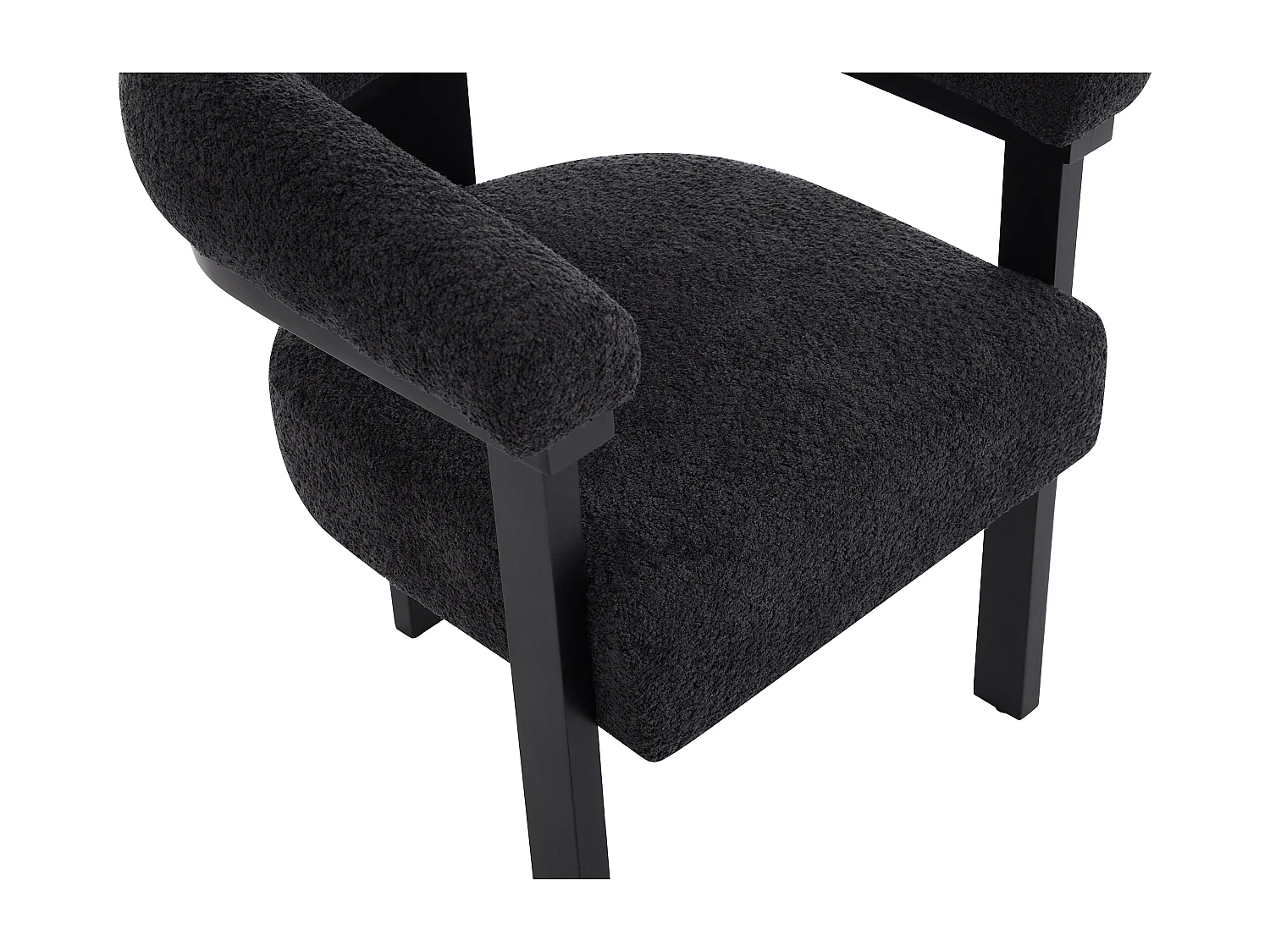 Lot de 2 chaises avec accoudoirs en tissu bouclette et bois d'hévéa noir - Anthracite foncé - LIVELIA de Pascal MORABITO