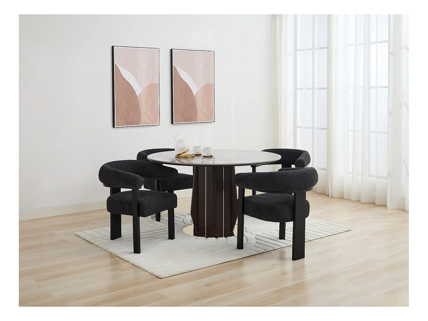 Set van 2 stoelen met armleuningen van boucléstof en heveahout - Zwart - LIVELIA van Pascal MORABITO