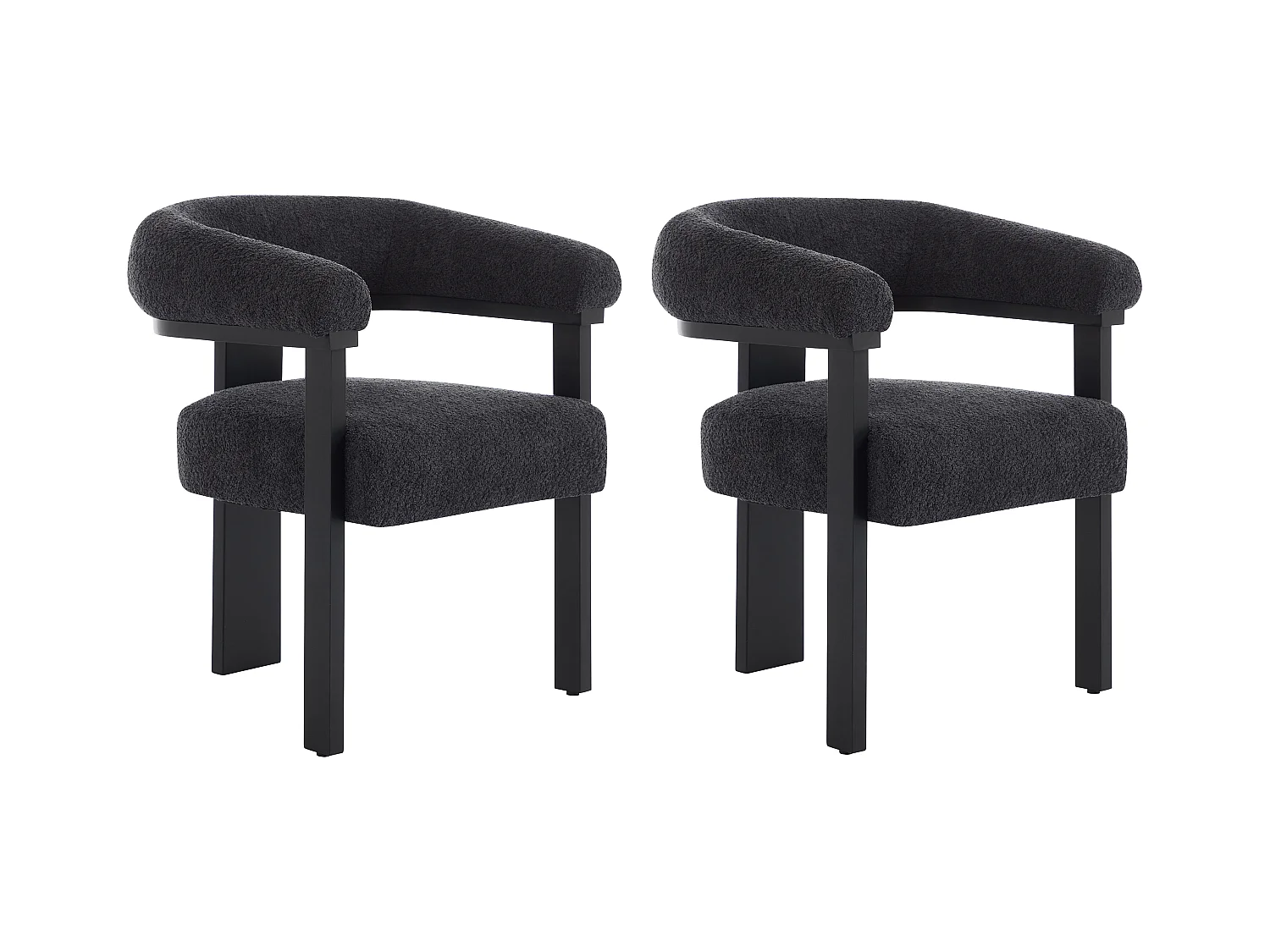 Conjunto de 2 sillas con reposabrazos en tejido bouclé y madera de hevea - Negro - LIVELIA de Pascal MORABITO
