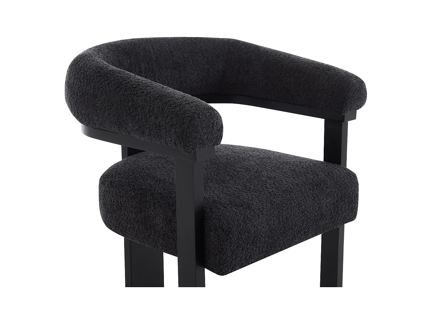 Lot de 6 chaises avec accoudoirs en tissu bouclette et bois d'hévéa noir - Anthracite foncé - LIVELIA de Pascal MORABITO