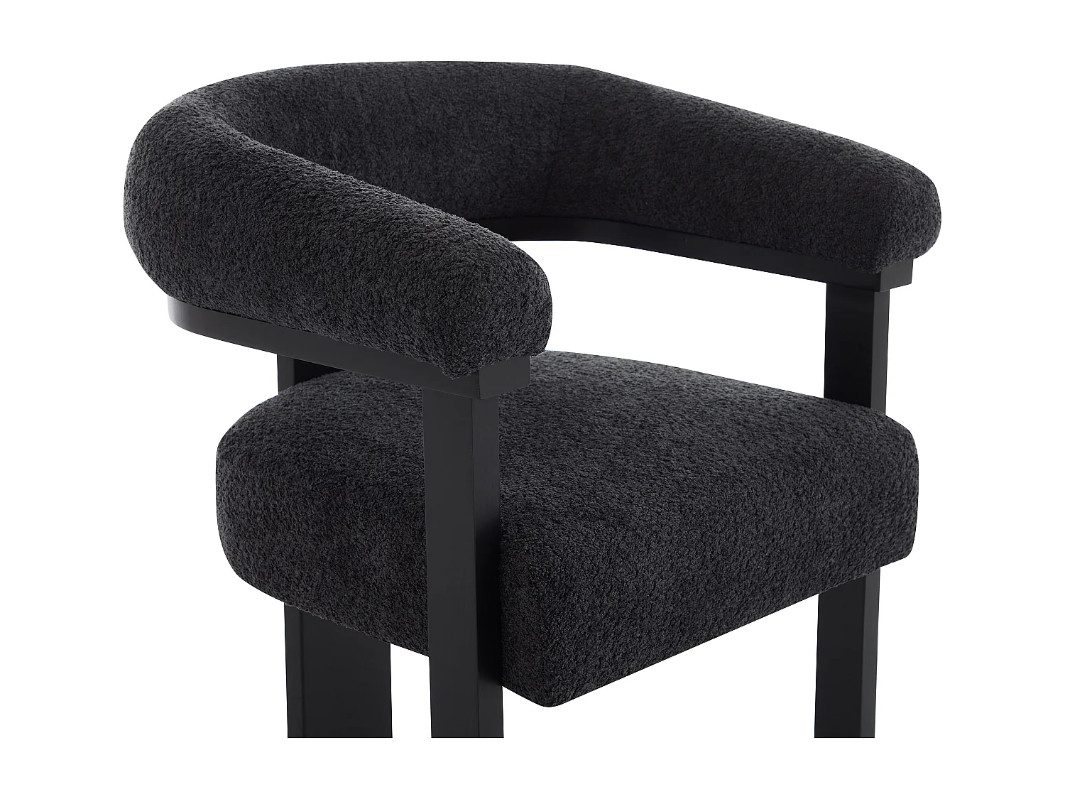 Lot de 6 chaises avec accoudoirs en tissu bouclette et bois d'hévéa noir - Anthracite foncé - LIVELIA de Pascal MORABITO