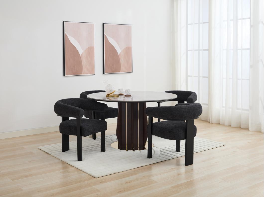 Lot de 6 chaises avec accoudoirs en tissu bouclette et bois d'hévéa - Noir - LIVELIA de Pascal MORABITO