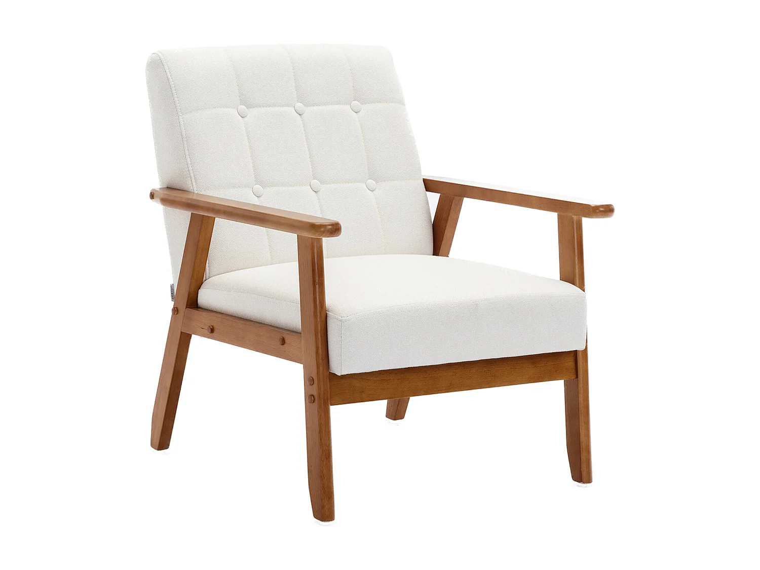 KOMHTOM Chaise longue avec accoudoirs et pieds en bois massif, chaise d'appoint moderne du milieu du siècle, Beige