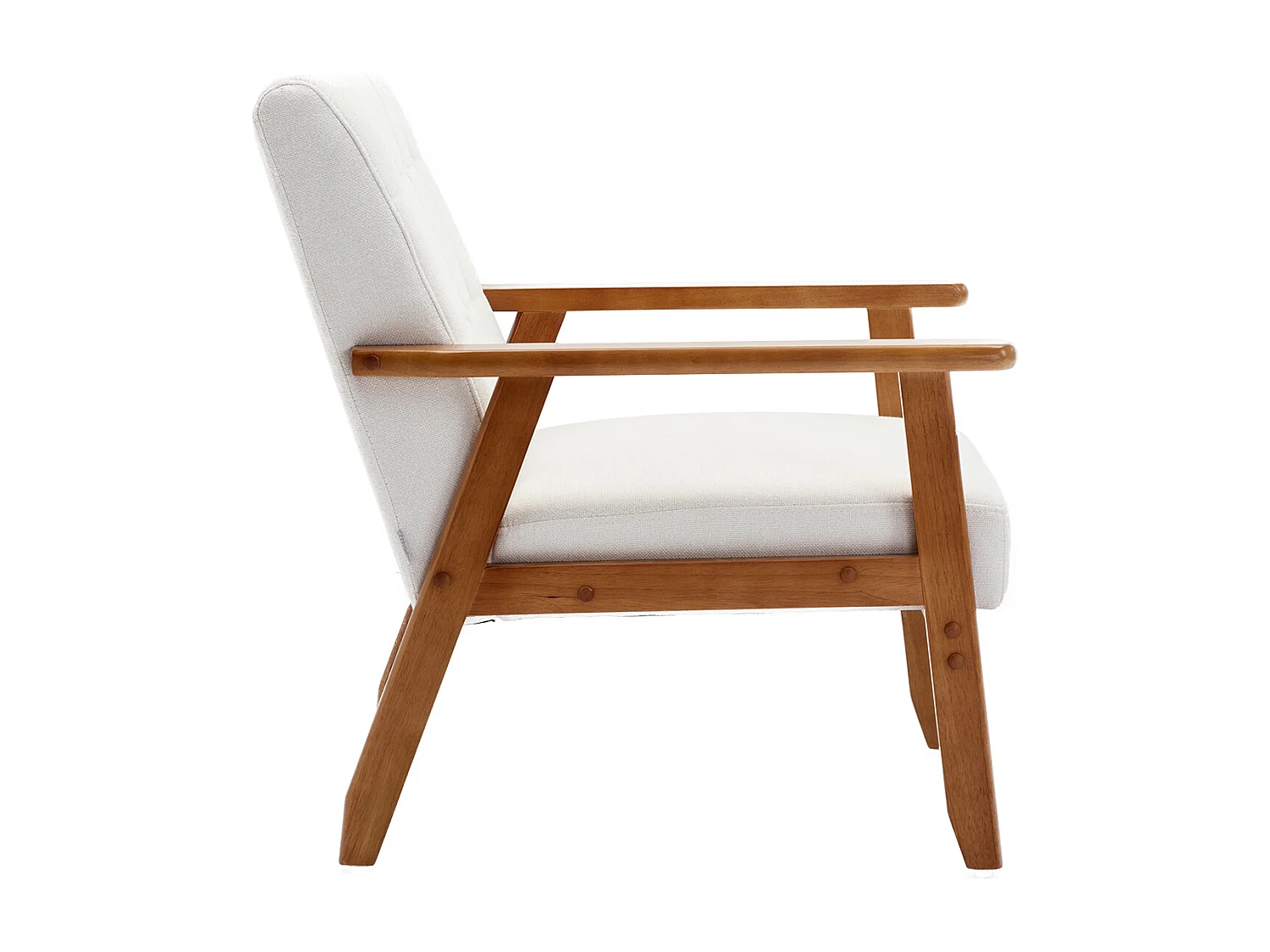 KOMHTOM Chaise longue avec accoudoirs et pieds en bois massif, chaise d'appoint moderne du milieu du siècle, Beige