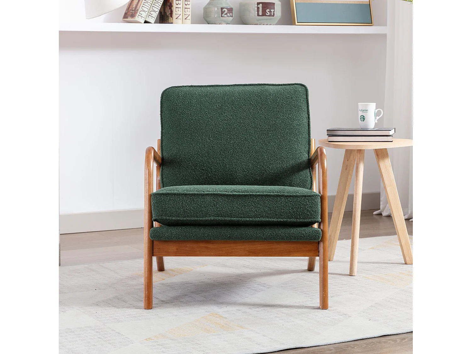 KOMHTOM Sillón con Estructura de Madera, Sillón Moderno para Sala de Estar