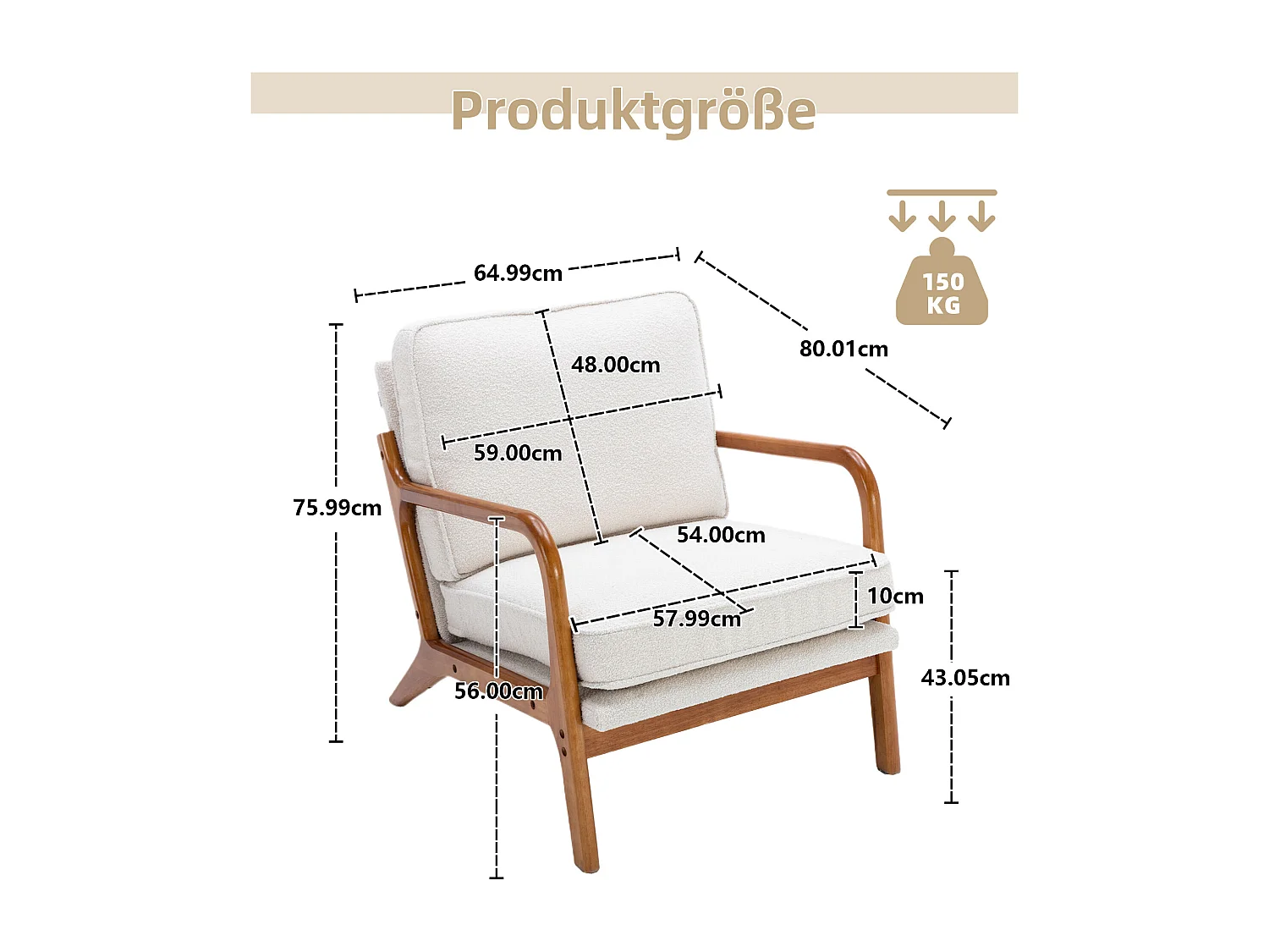 KOMHTOM Sessel mit Holzgestell, moderner Loungesessel für das Wohnzimmer