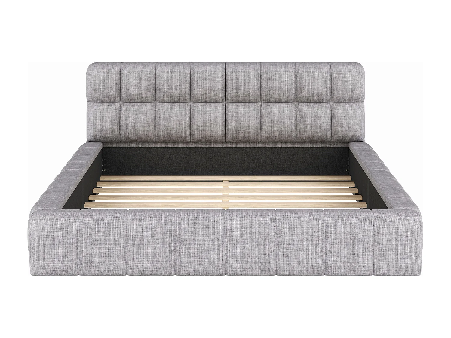 Gepolstertes Doppelbett 140x200cm aus Leinenstoff – mit dicker Rückenlehne und Lattenrost – Grau