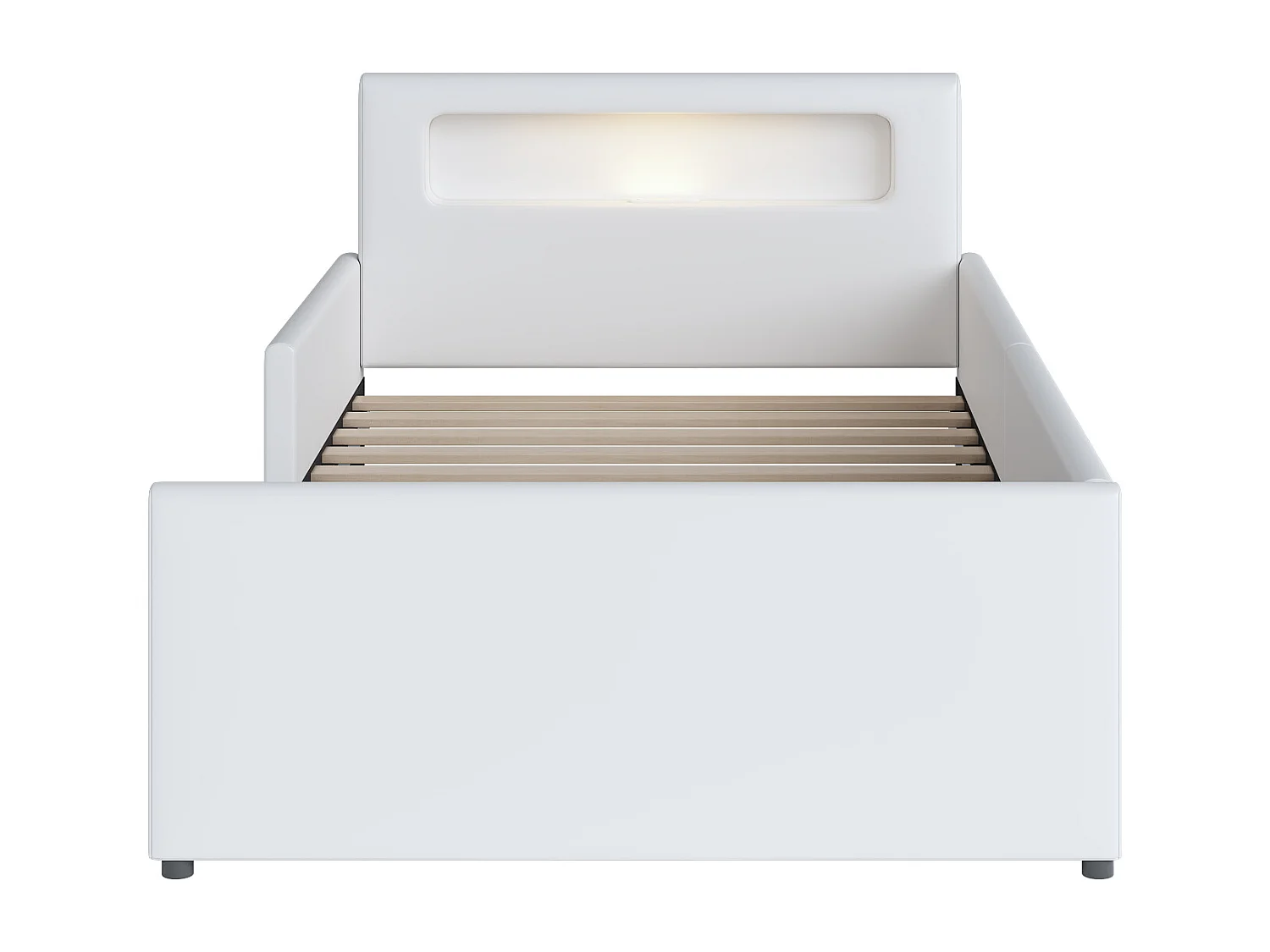 Lit enfant avec tiroir 90x200cm - avec LED & port USB - en similicuir - Blanc