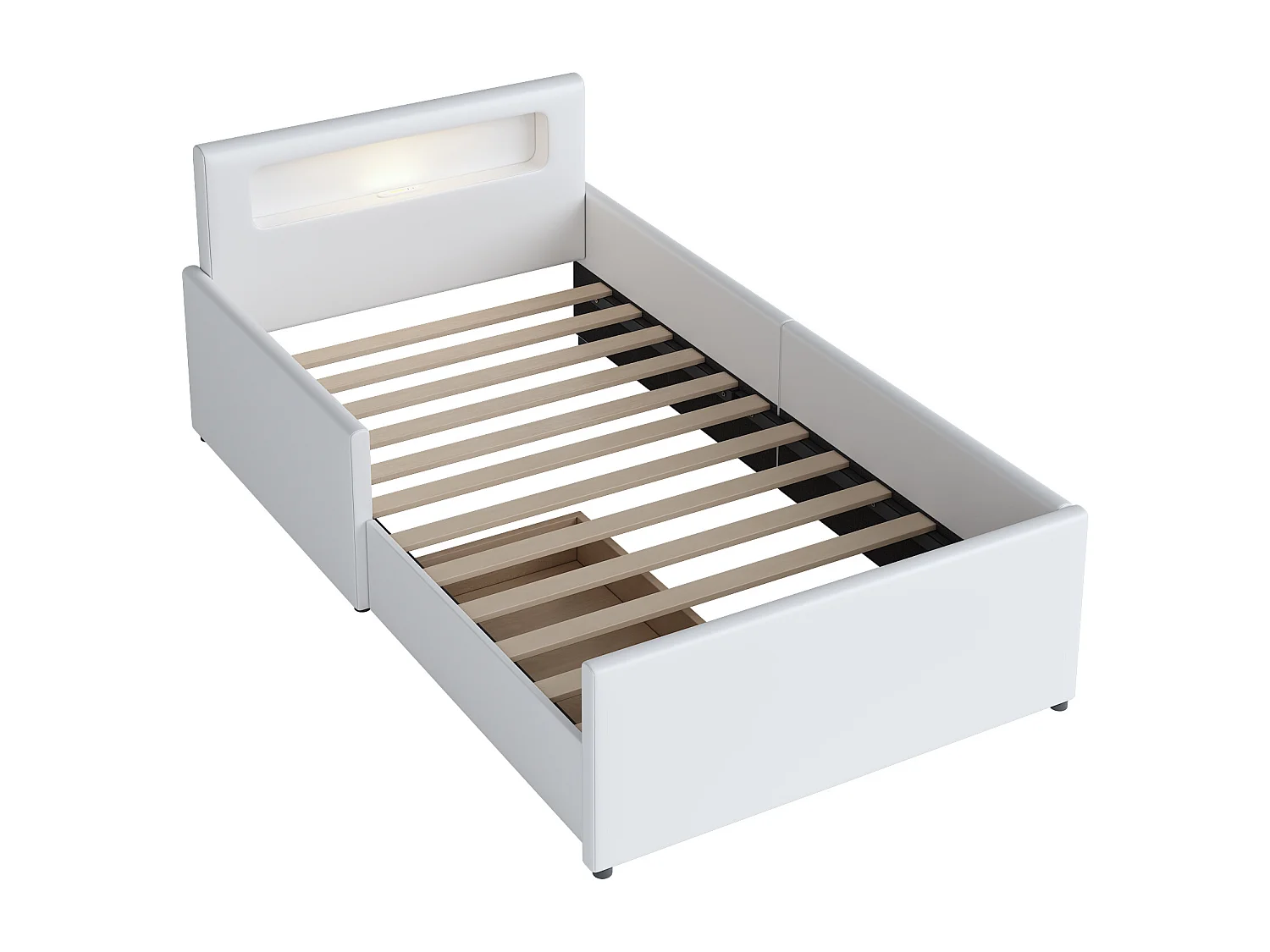 Letto per bambini con cassetto 90x200 cm - con LED e porta USB - in similpelle - Bianco