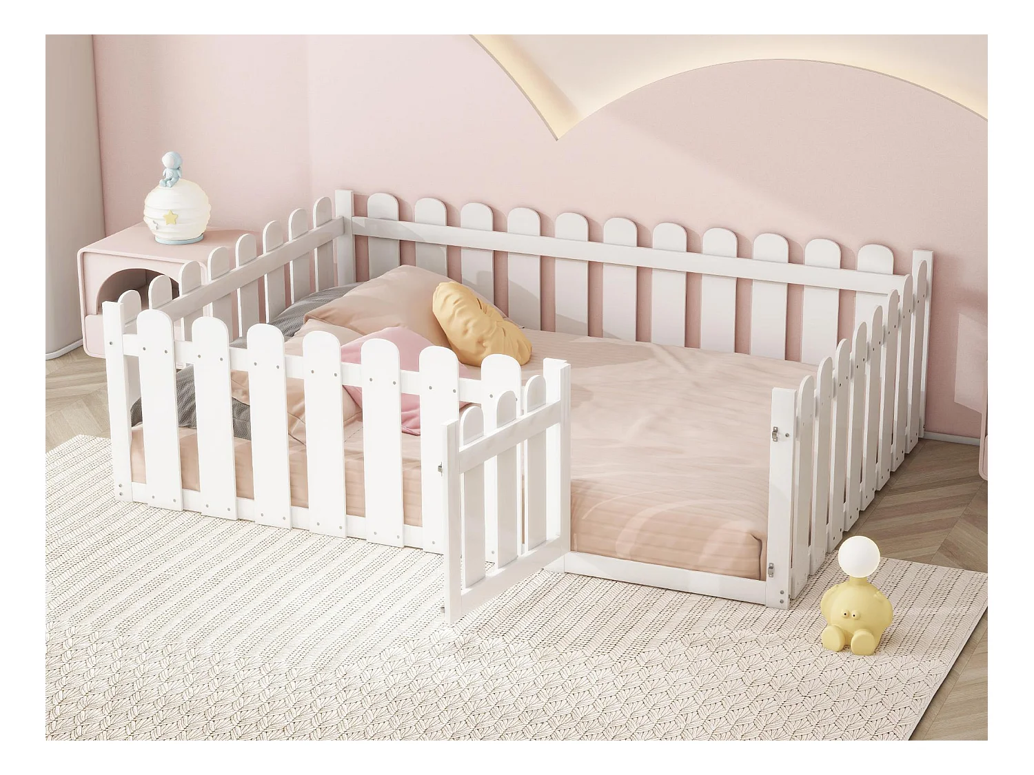 Lit enfant 140x200cm en bois - avec barrière de sécurité - Blanc