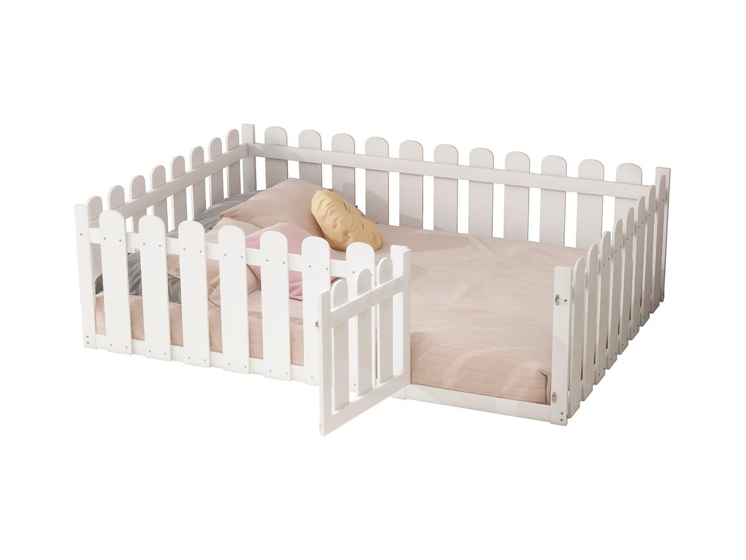 Houten kinderbed 140x200cm - met hekwerk - Wit