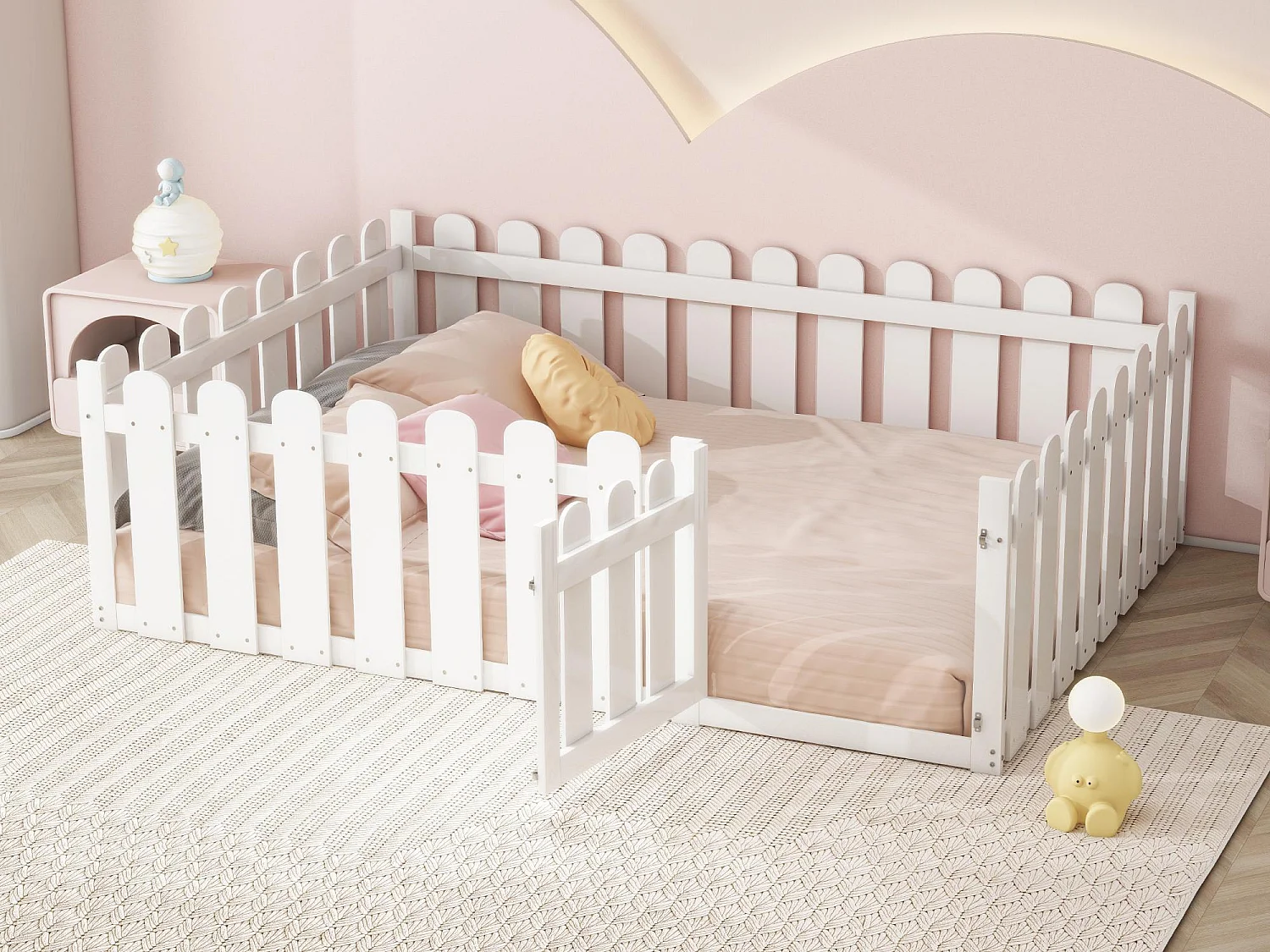 Letto per bambini in legno 140x200 cm - con barriera di sicurezza - Bianco