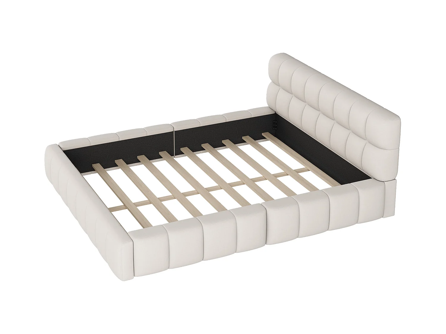 Lit double rembourré 140x200cm tissu en lin - avec dossier épais et sommier à lattes - Beige