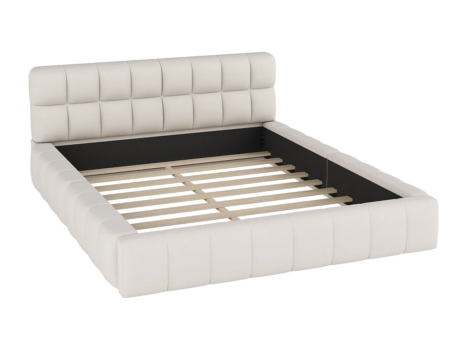 Gepolstertes Doppelbett 140x200cm aus Leinenstoff – mit dicker Rückenlehne und Lattenrost – Beige