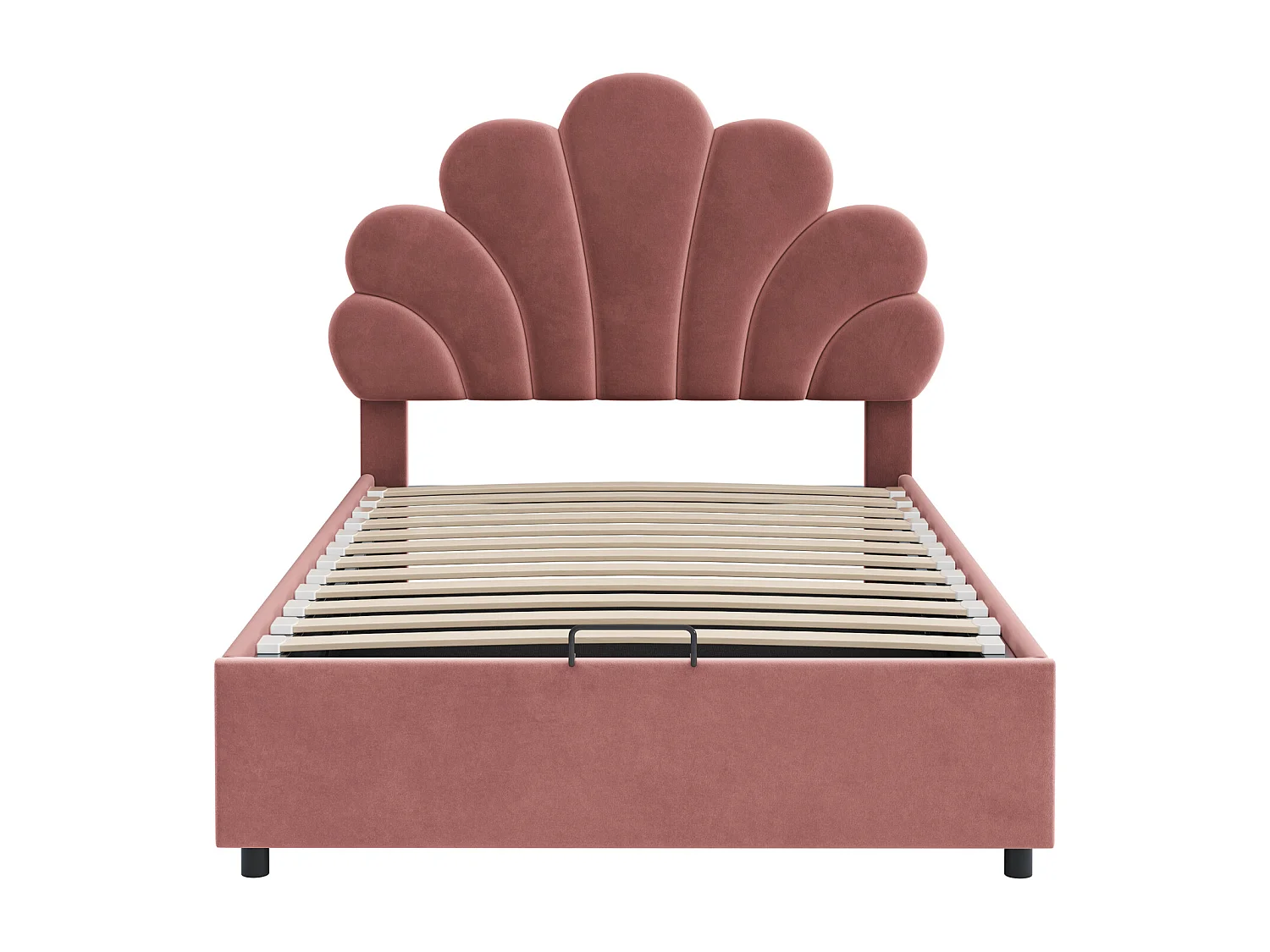 Lit coffre rembourré en velours - 90x200cm - tête de lit en forme de fleur - avec sommier à lattes - Rose