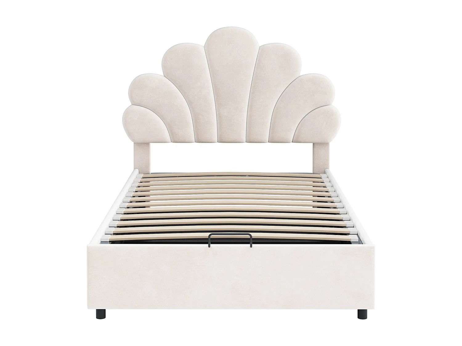 Fluweel gewatteerd opbergbed - 90x200cm - bloemvormig hoofdeinde - met lattenbodem - Beige