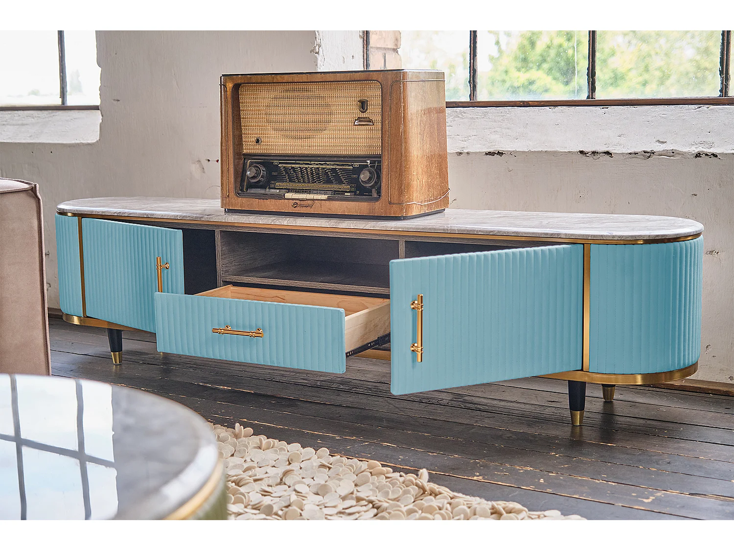 Buffet - bleu clair similicuir - MARIA