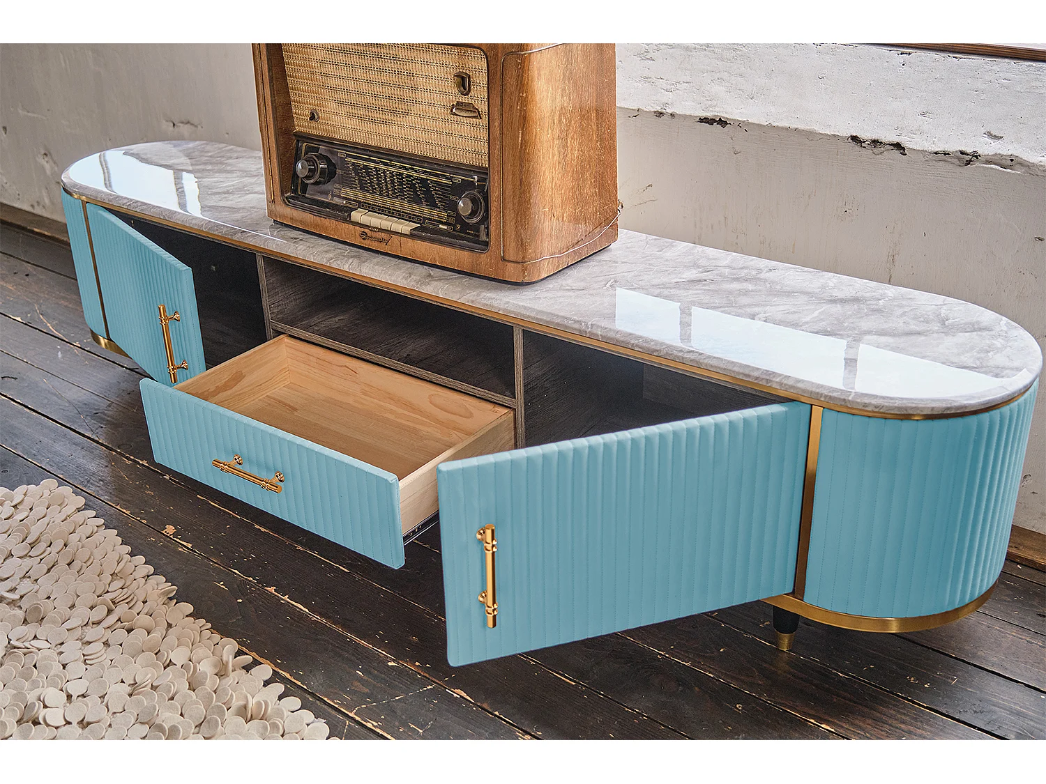 Buffet - bleu clair similicuir - MARIA