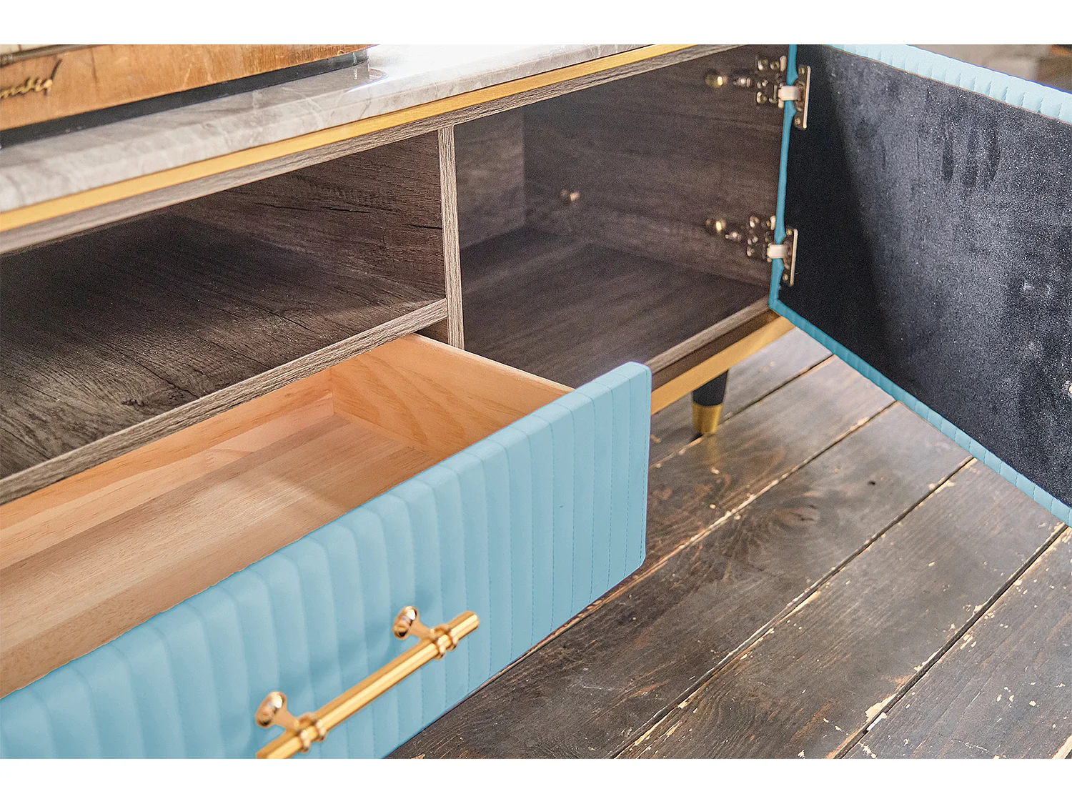 Buffet - bleu clair similicuir - MARIA