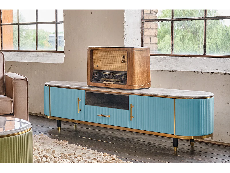 Buffet - bleu clair similicuir - MARIA