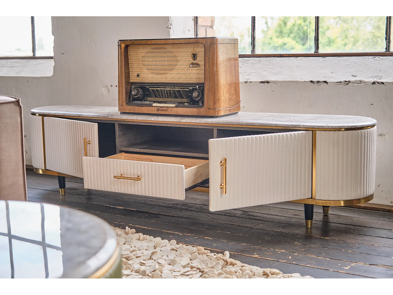 Buffet - blanc similicuir - MARIA