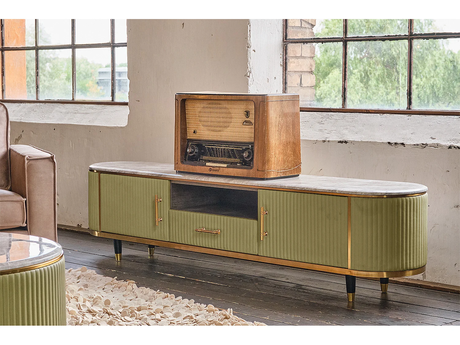 Lowboard - Grün Kunstleder - MARIA