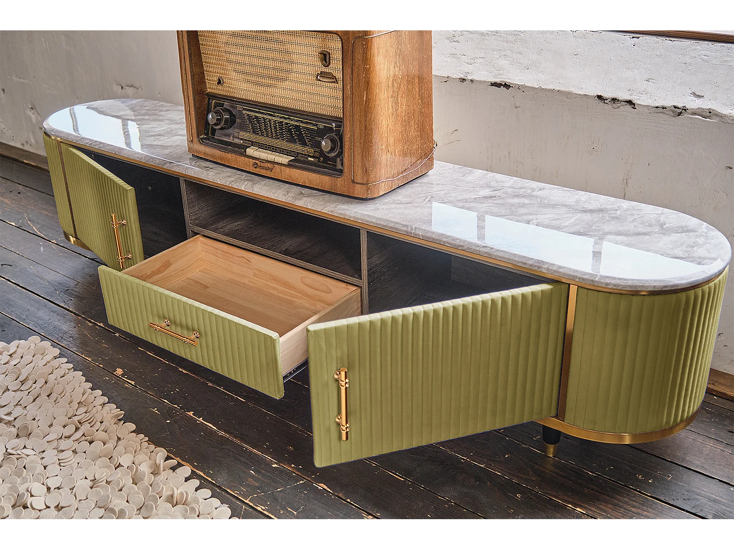 Lowboard - Grün Kunstleder - MARIA