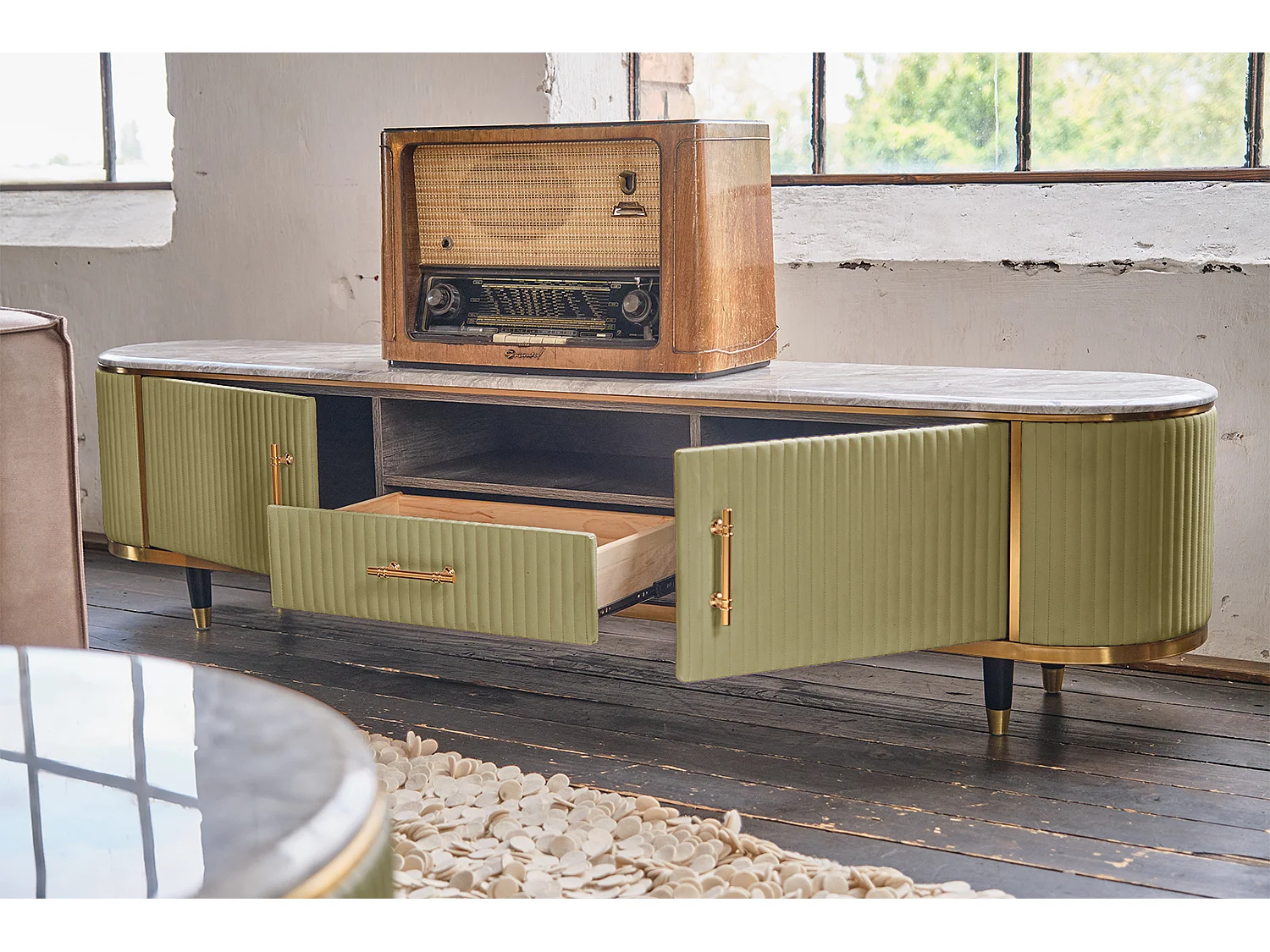 Lowboard - Groen Imitatieleer - MARIA