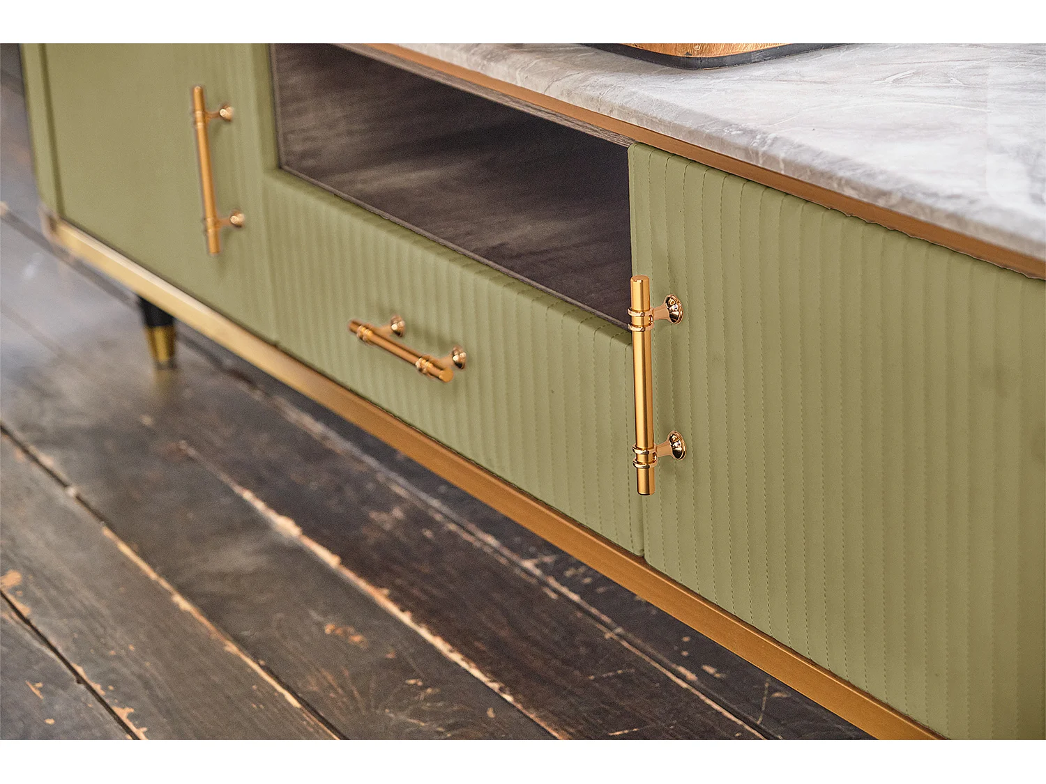 Lowboard - Groen Imitatieleer - MARIA