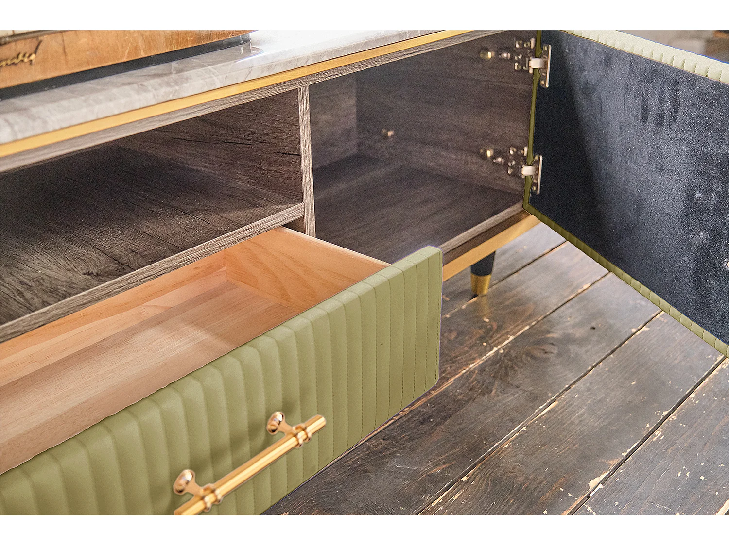 Lowboard - Groen Imitatieleer - MARIA