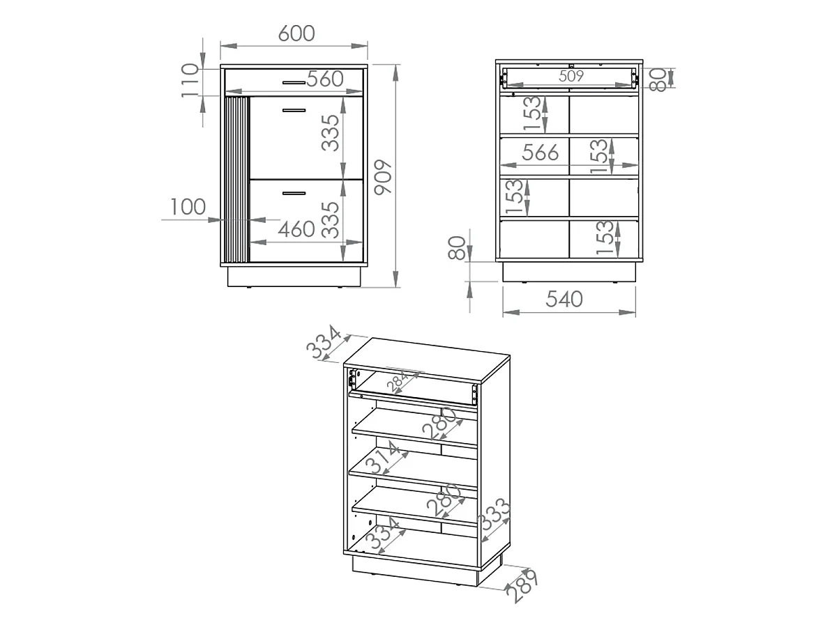 Schuhmöbel 2 Türen 1 Schublade Nilo Holz