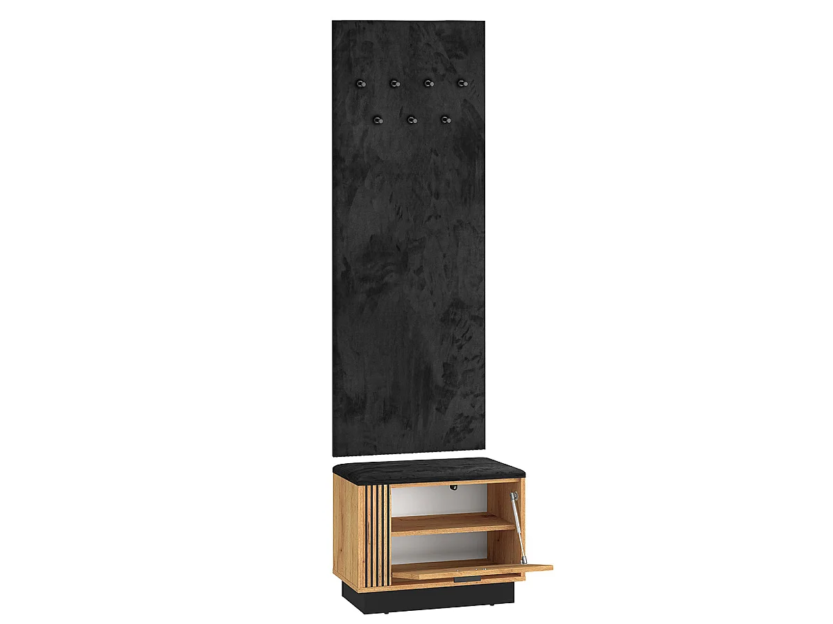 Meuble entrée porte-manteau et banc à chaussures 1 porte Nilo Bois et Noir