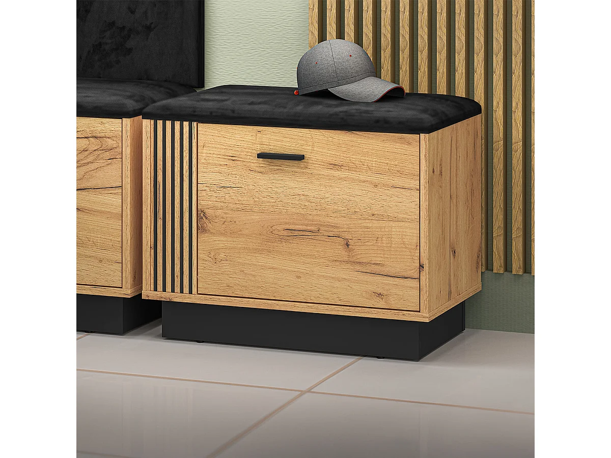 Meuble entrée porte-manteau et banc à chaussures 1 porte Nilo Bois et Noir