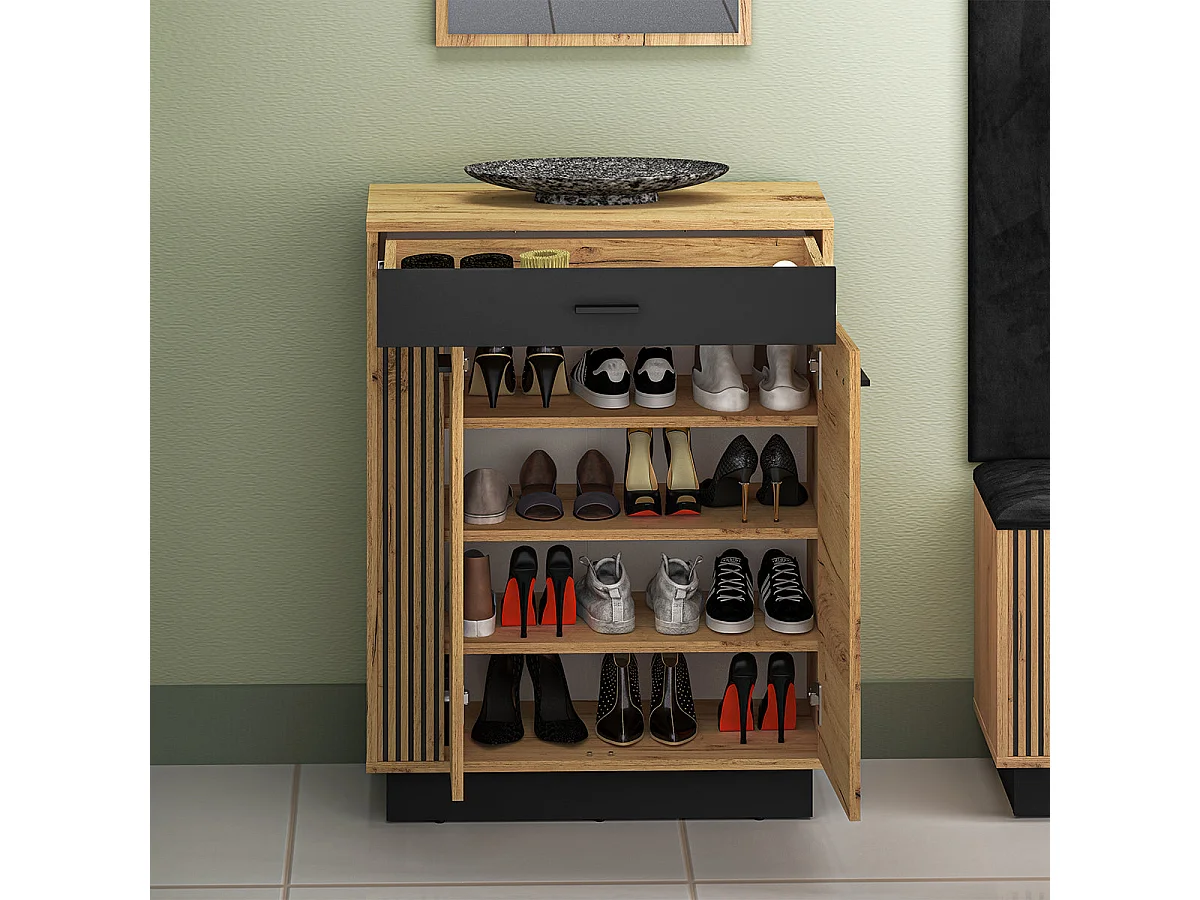 Meuble à chaussures 2 portes battantes 1 tiroir Nilo Bois