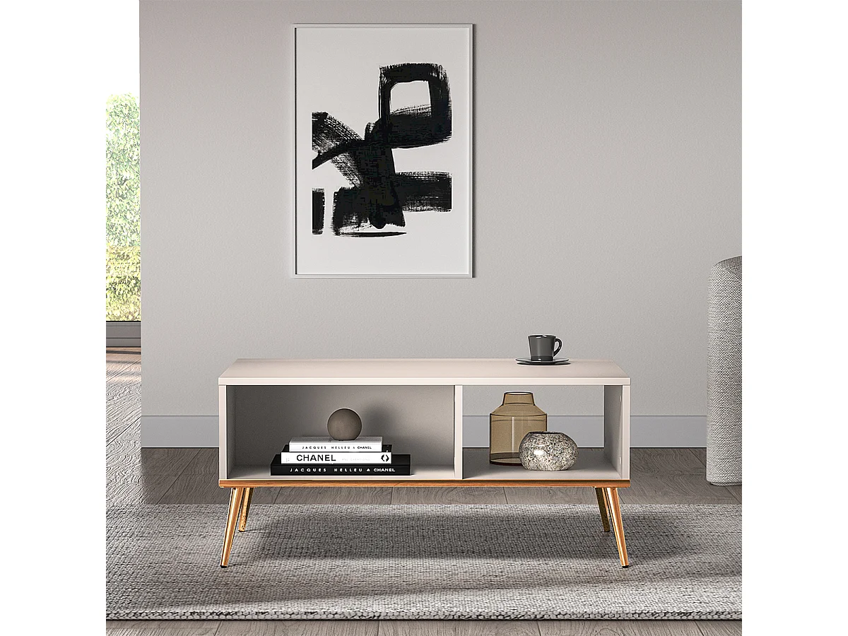 Olivia kasjmier en gouden salontafel