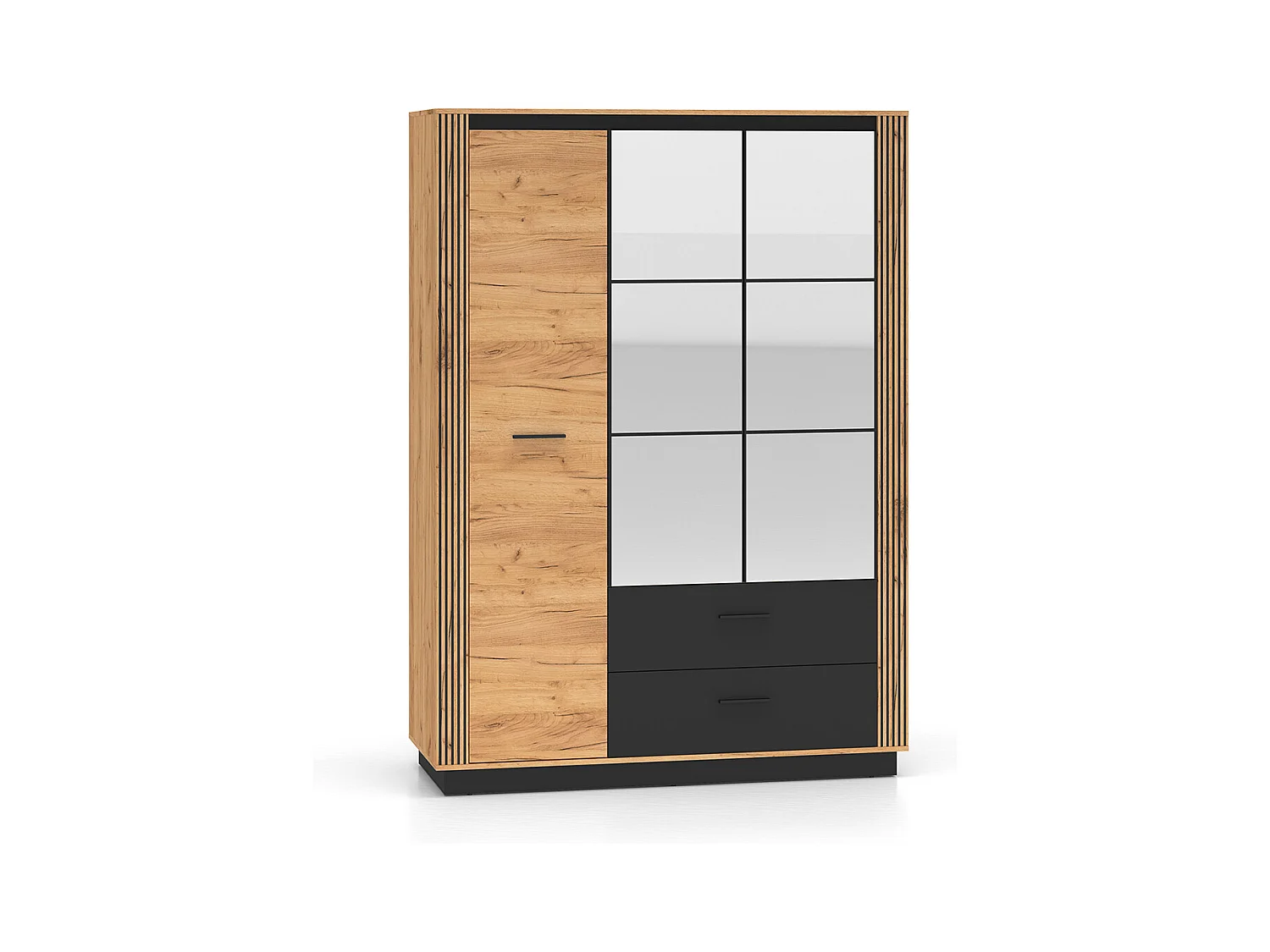 Armoire 3 portes 2 tiroirs Solal Bois et Noir