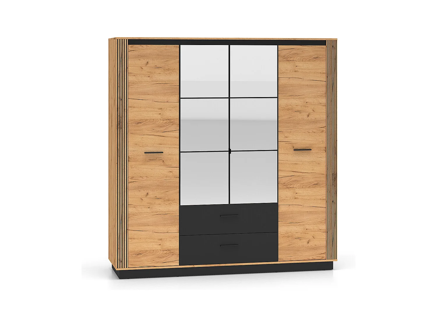 Armoire 4 portes 2 tiroirs Solal Bois et Noir