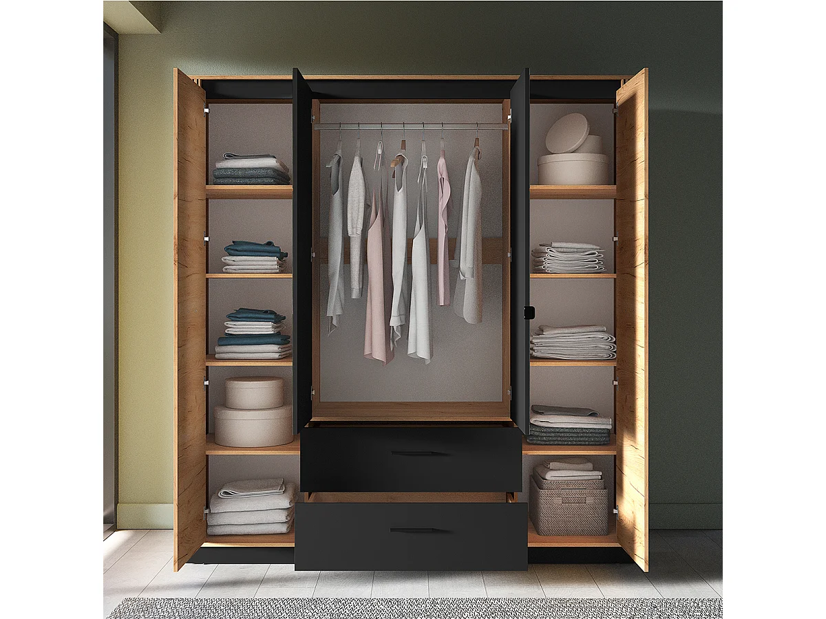 Armadio 4 ante 2 cassetti Solal marrone 210cm