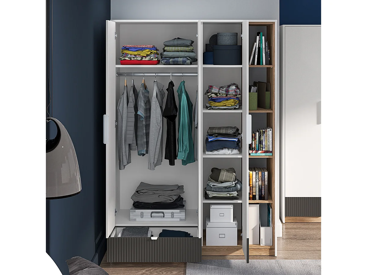 Armoire 3 portes 1 tiroir Ronan Blanc