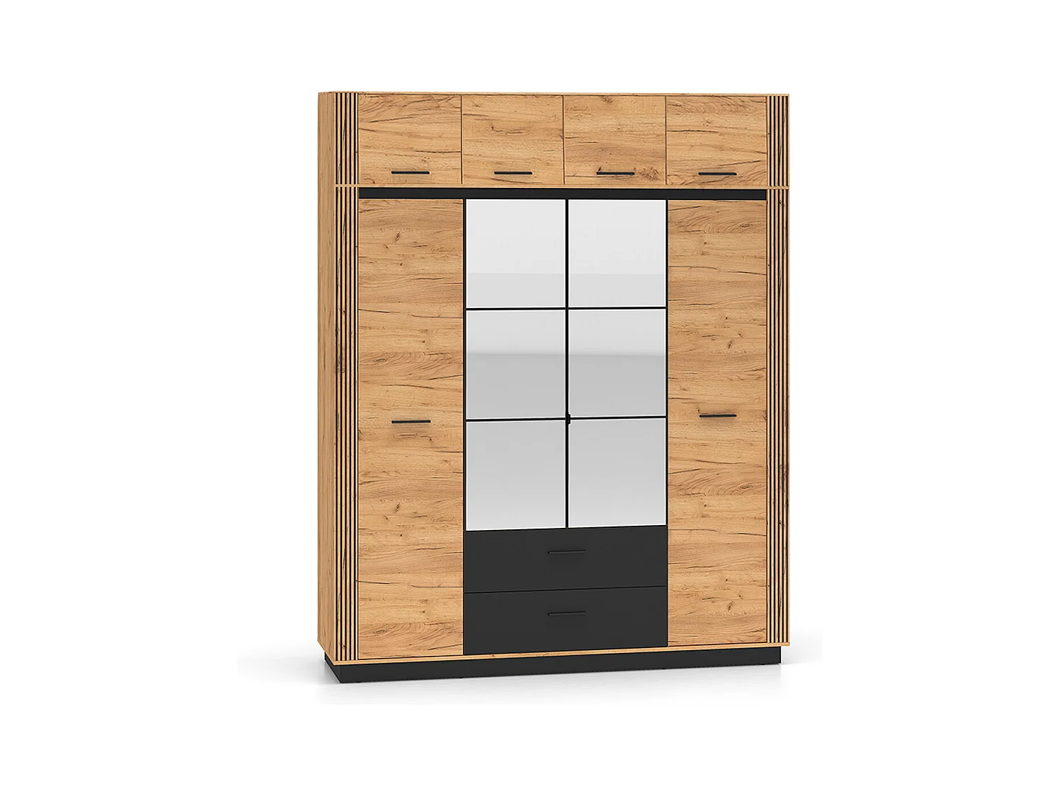 Armoire 4 portes 2 tiroirs extension Solal Bois et Noir