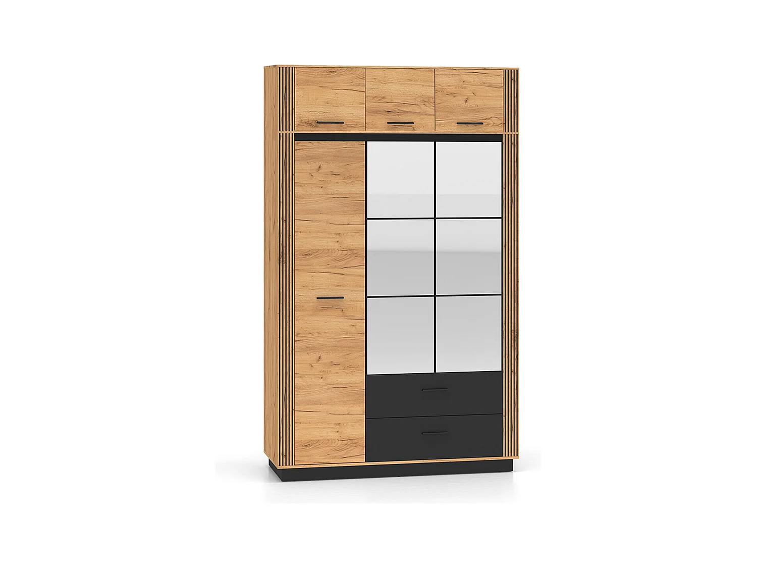 Armoire 3 portes 2 tiroirs extension Solal Bois et Noir